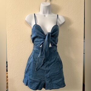 Women's Denim Front-Tie Romper